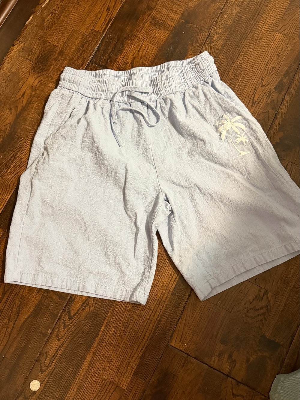 Womens Light blue Palm-Print Elastic Waist Shorts